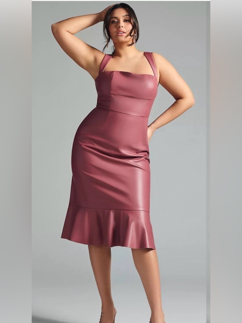Anthropologie Hutch Faux Leather Midi Dress Sz 6 Coquette home coming  bodycon